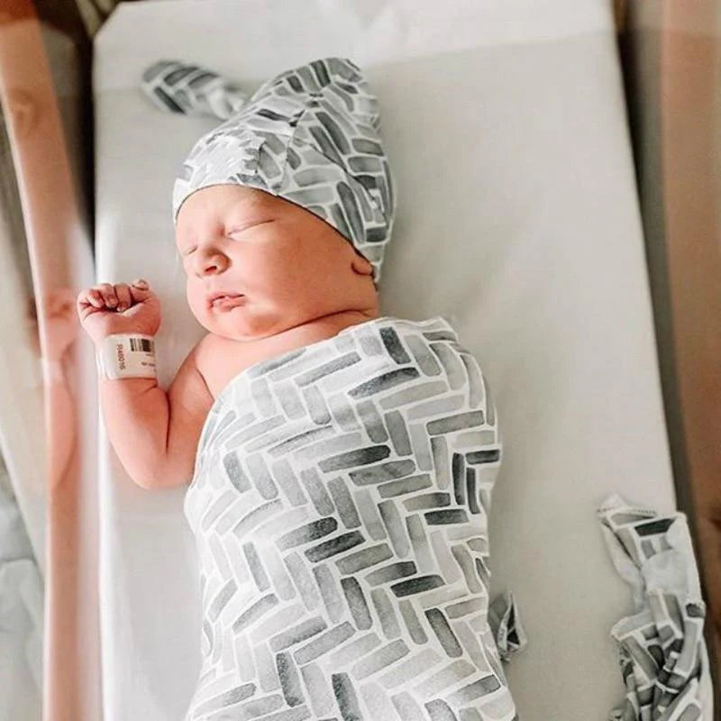 Baby Swaddle Blanket & Headband & Hat
