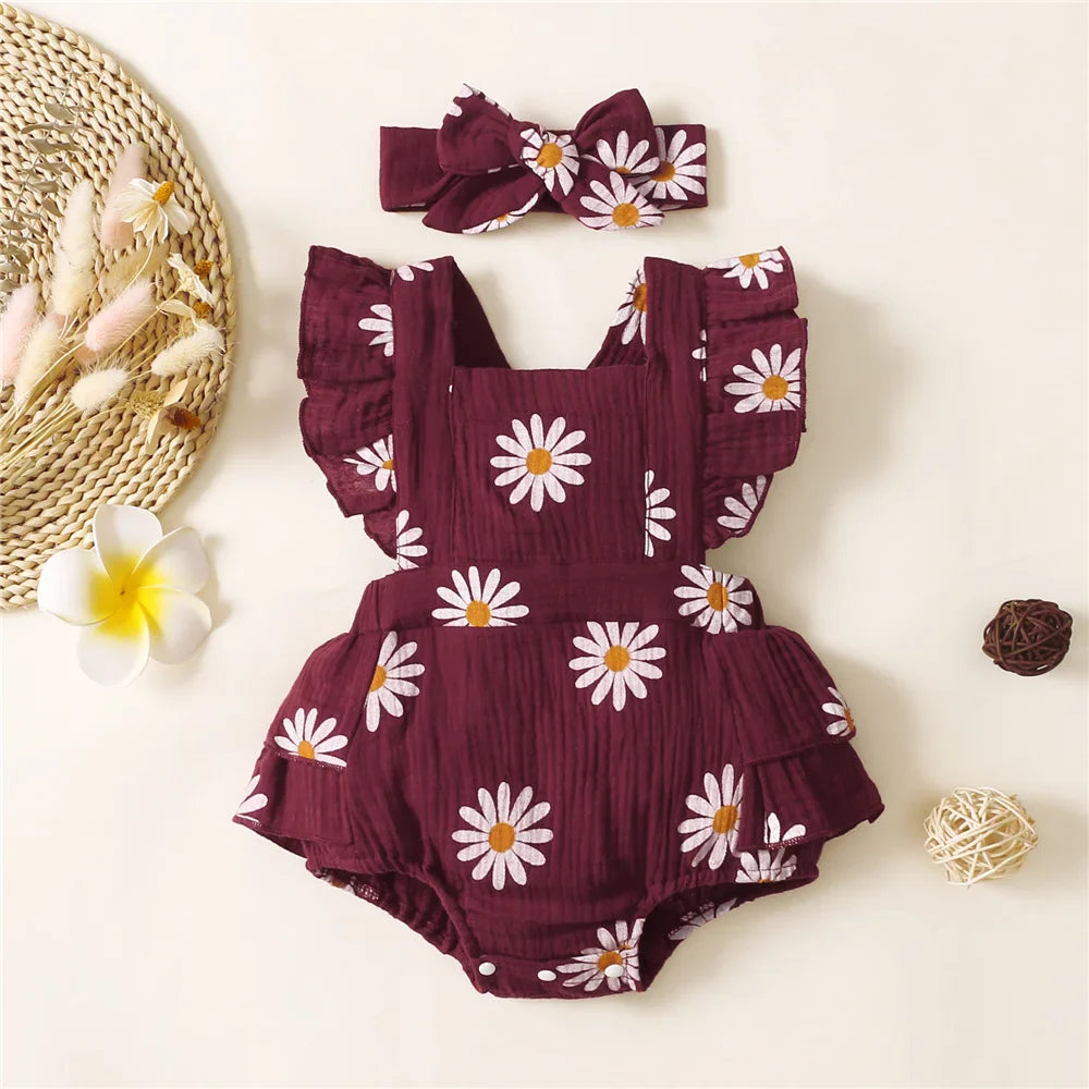 Baby Girls Flower Rompers Headband