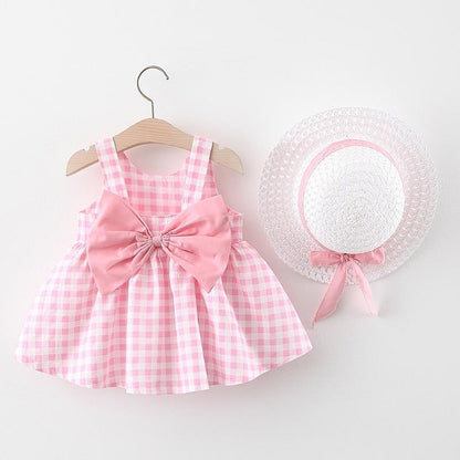 Plaid Baby Girls Dresses With Hat