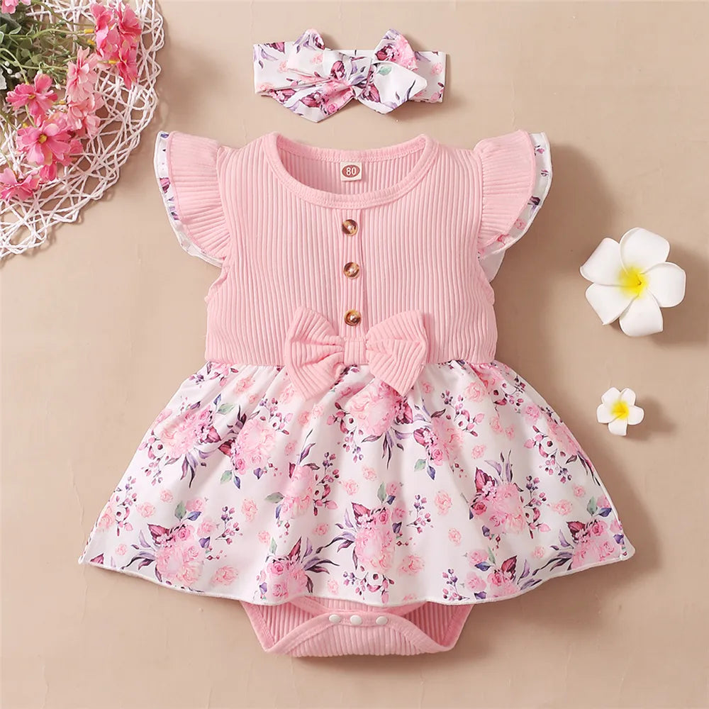 Baby Girl Pink Romper Dress & Headband