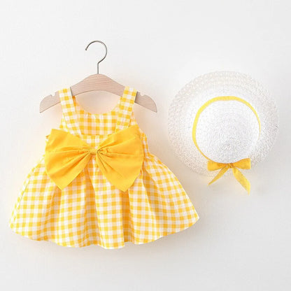 Plaid Baby Girls Dresses With Hat