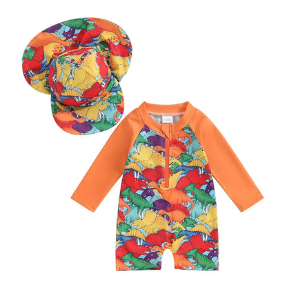 Baby Boys Long Sleeve Swimsuit Caps Beachwear