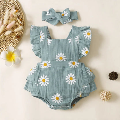 Baby Girls Flower Rompers Headband