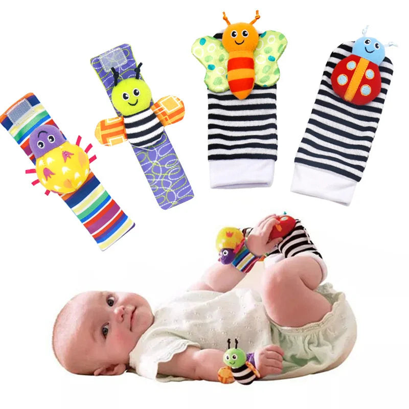 4pcs Infant Baby Wrist Rattle and Foot Socks