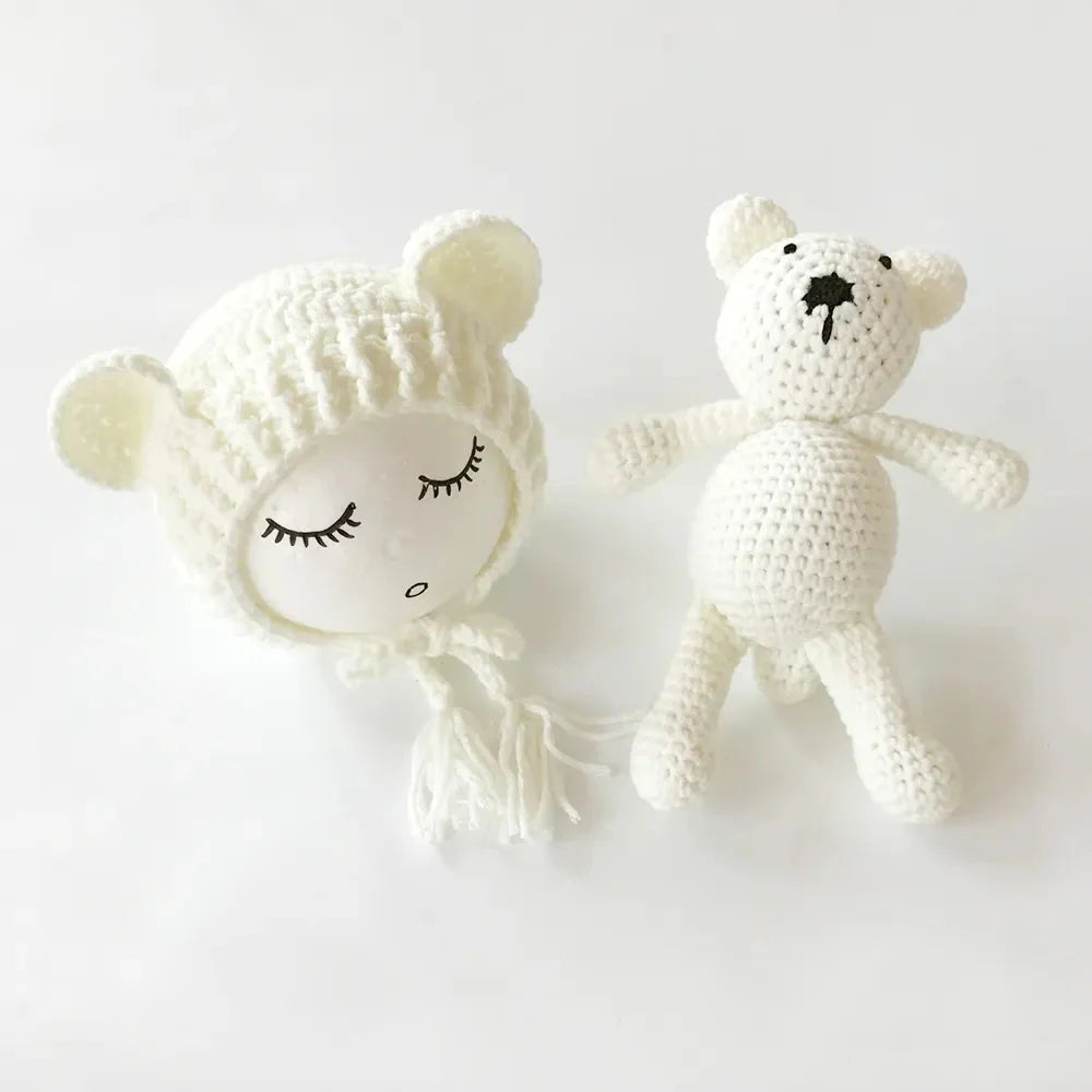 Bear and Baby Cap Newborn Photography Accessories