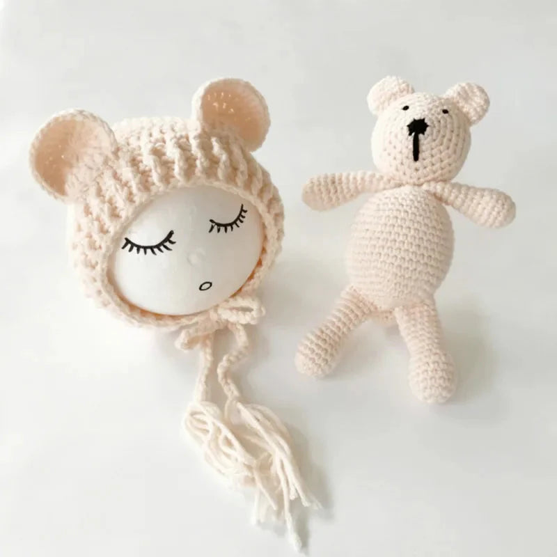 Bear and Baby Cap Newborn Photography Accessories