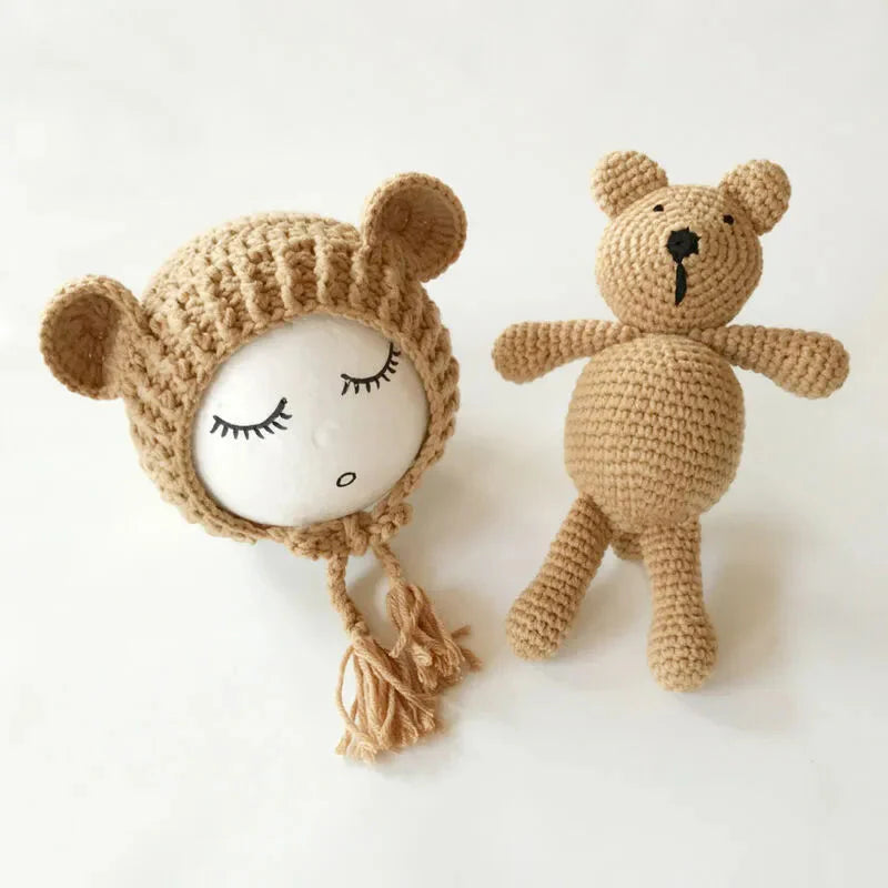 Bear and Baby Cap Newborn Photography Accessories