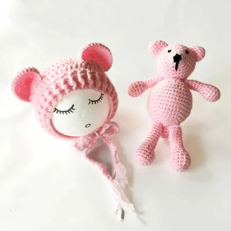 Bear and Baby Cap Newborn Photography Accessories