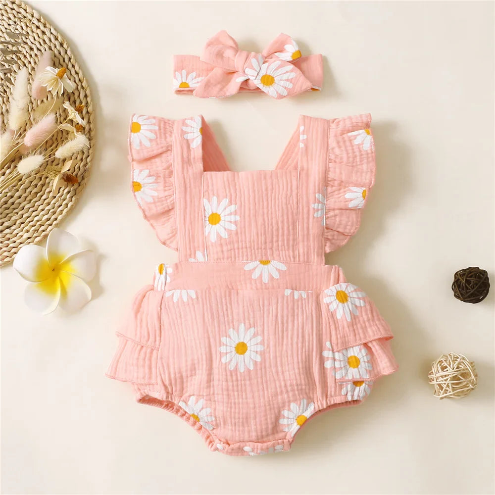 Baby Girls Flower Rompers Headband