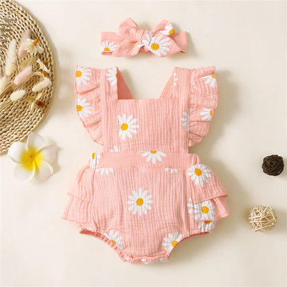 Baby Girls Flower Rompers Headband