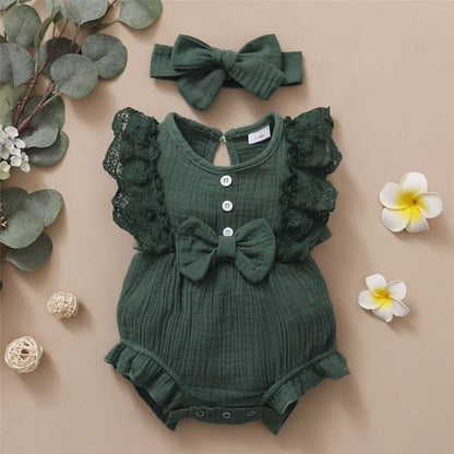 Cute Cotton Rompers Headband 0-18M