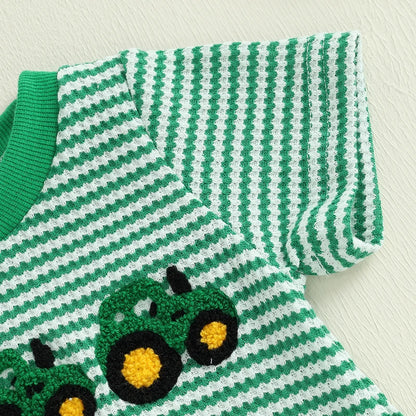 Baby Boys Waffle Truck Embroidery Rompers