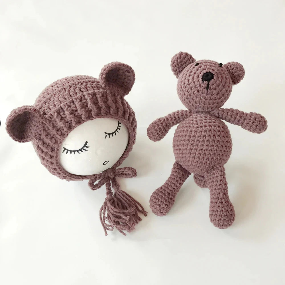 Bear and Baby Cap Newborn Photography Accessories
