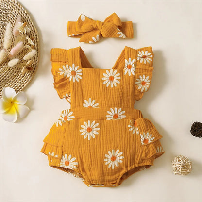 Baby Girls Flower Rompers Headband