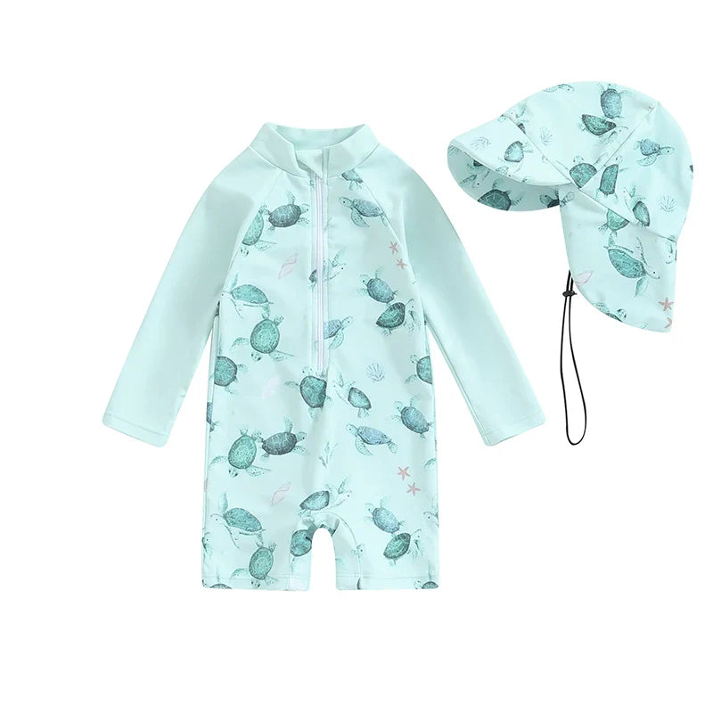 Baby Boys Long Sleeve Swimsuit Caps Beachwear