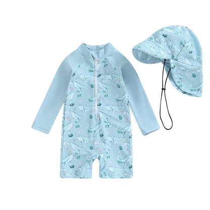 Baby Boys Long Sleeve Swimsuit Caps Beachwear