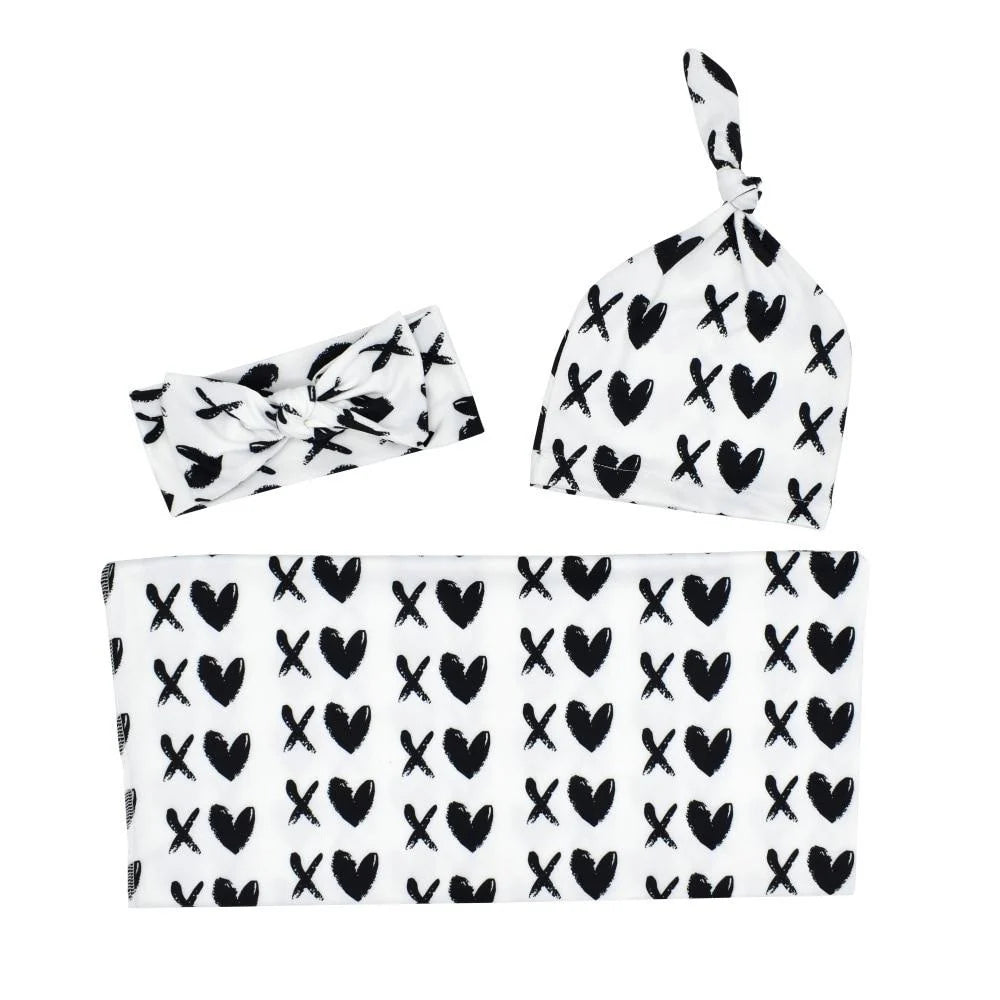 Baby Swaddle Blanket & Headband & Hat