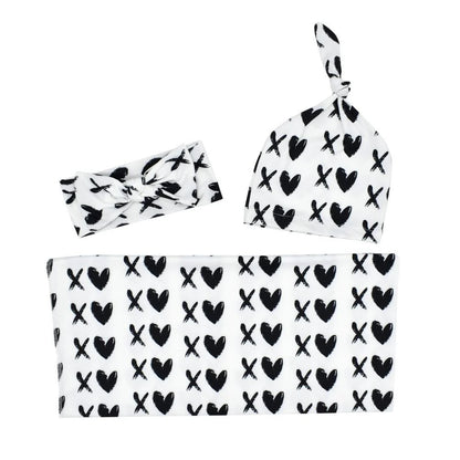 Baby Swaddle Blanket & Headband & Hat