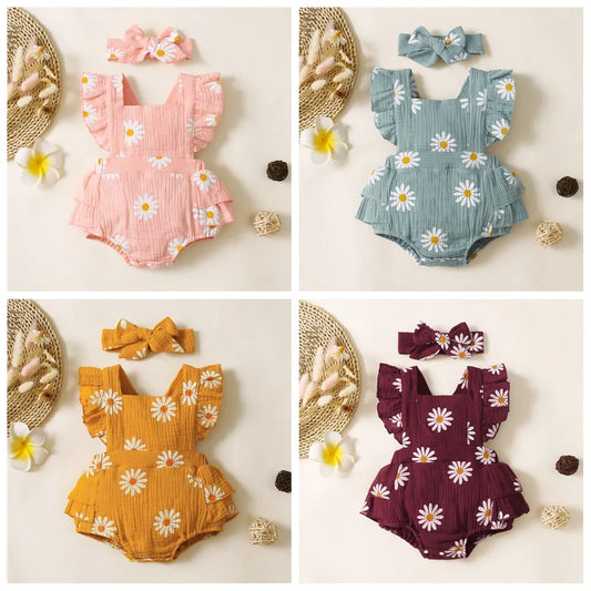 Baby Girls Flower Rompers Headband