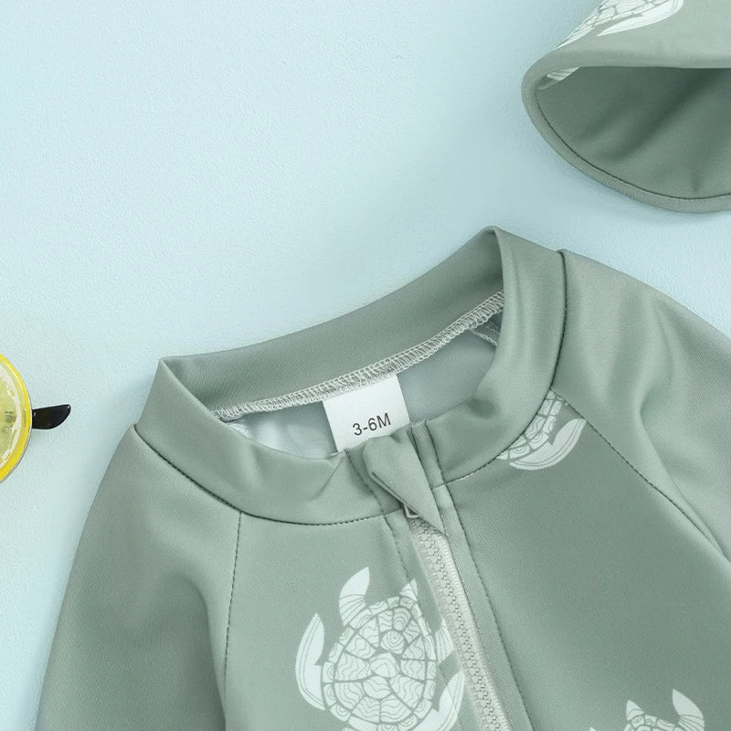 Baby Boys Long Sleeve Swimsuit Caps Beachwear