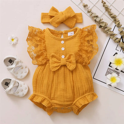Cute Cotton Rompers Headband 0-18M