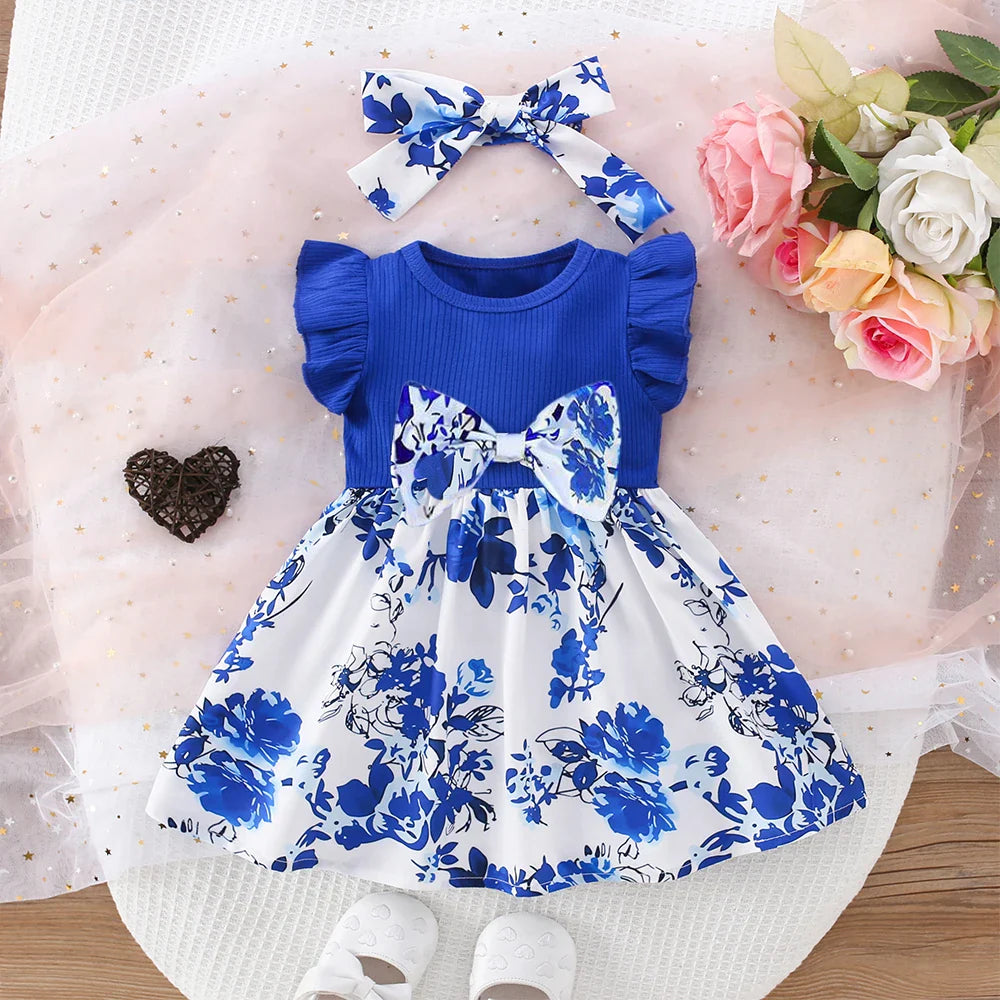 Baby Girls Blue Dress Headband Set