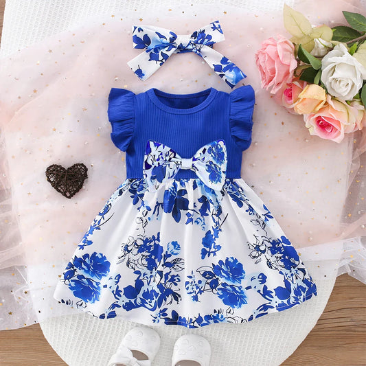 Baby Girls Blue Dress Headband Set